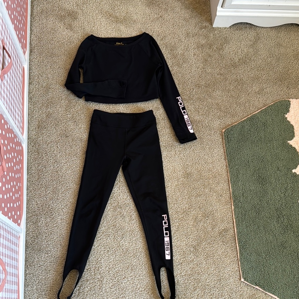 Polo by Ralph Lauren Black Leggings with Crop Longsleeve Top